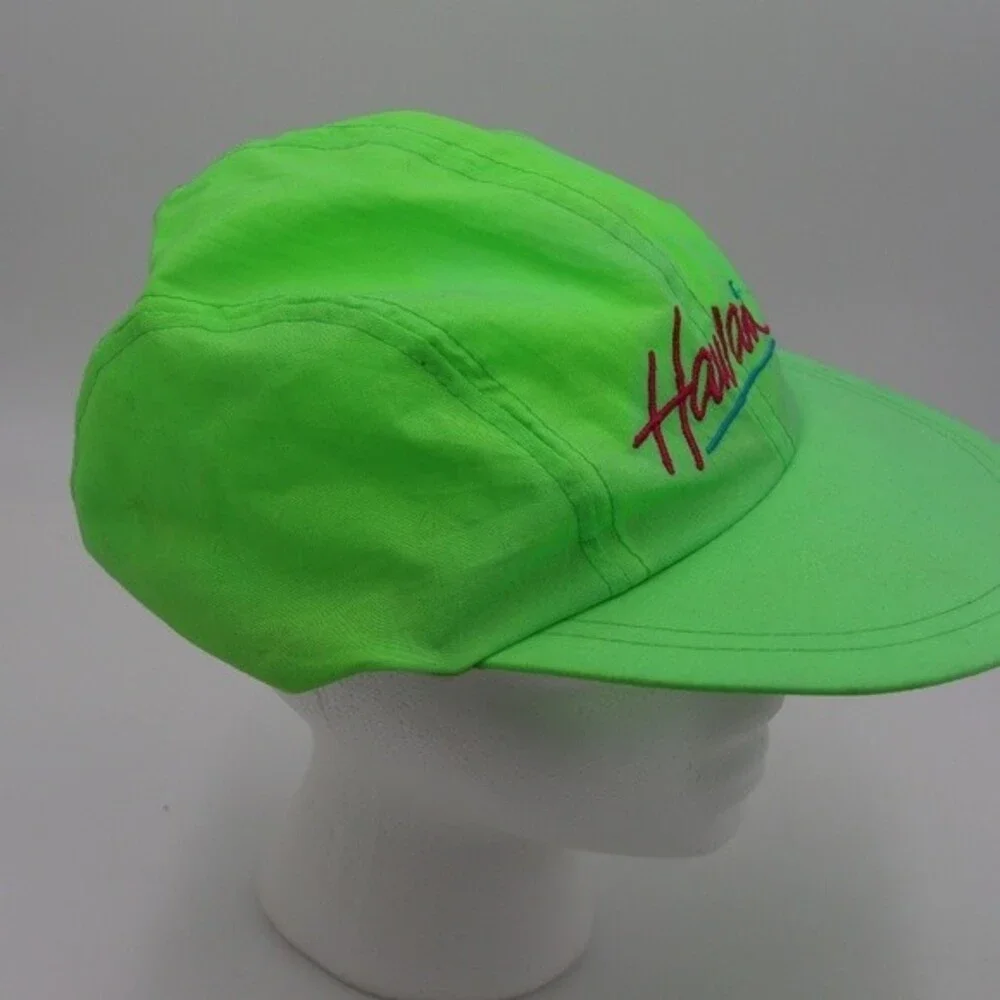 Hawaiian Headwear Vintage 90s Hawaii Neon Green Adjustable Hat Cap